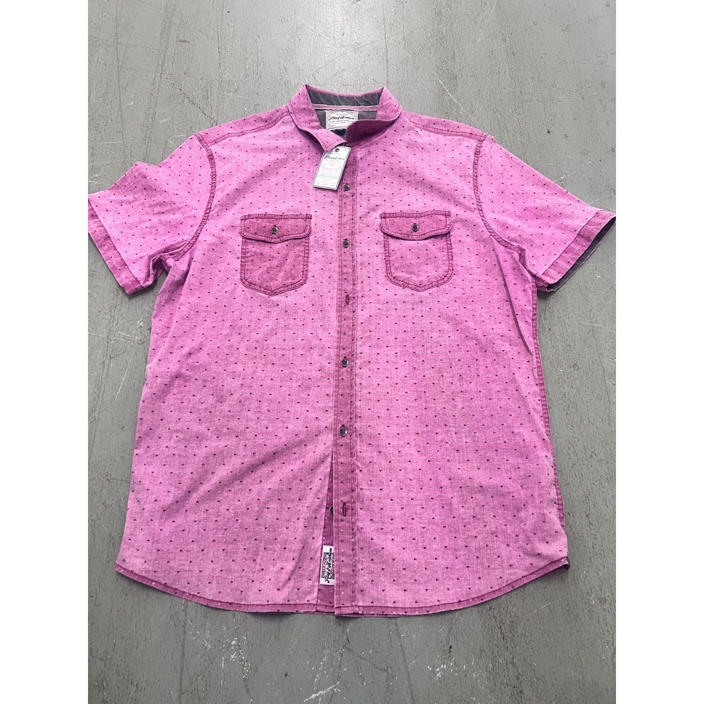 Flag & Anthem Shirt Mens XL Pink Geometric Pockets Short Sleeve Button Up NWT